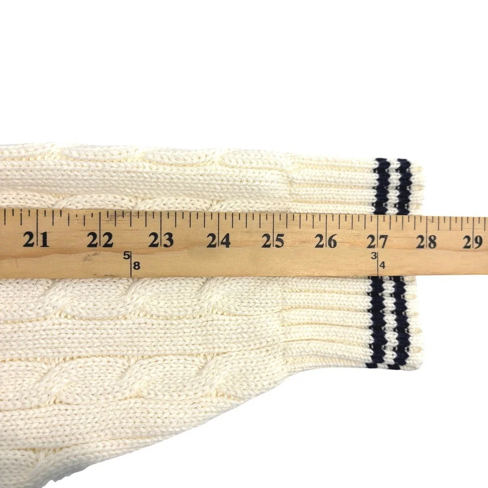 New J.Crew Big Cable Knit Sweater Mens XL Cream Navy Cotton Crewneck Long Arms
